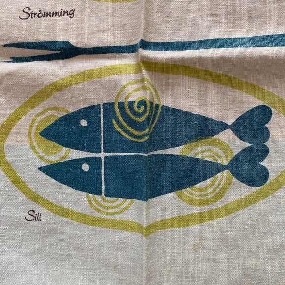VTG 1950s 1960s Linen Dish Towel Smorgasbord Louise Fougstedt Made in Sweden - Picture 5 of 10